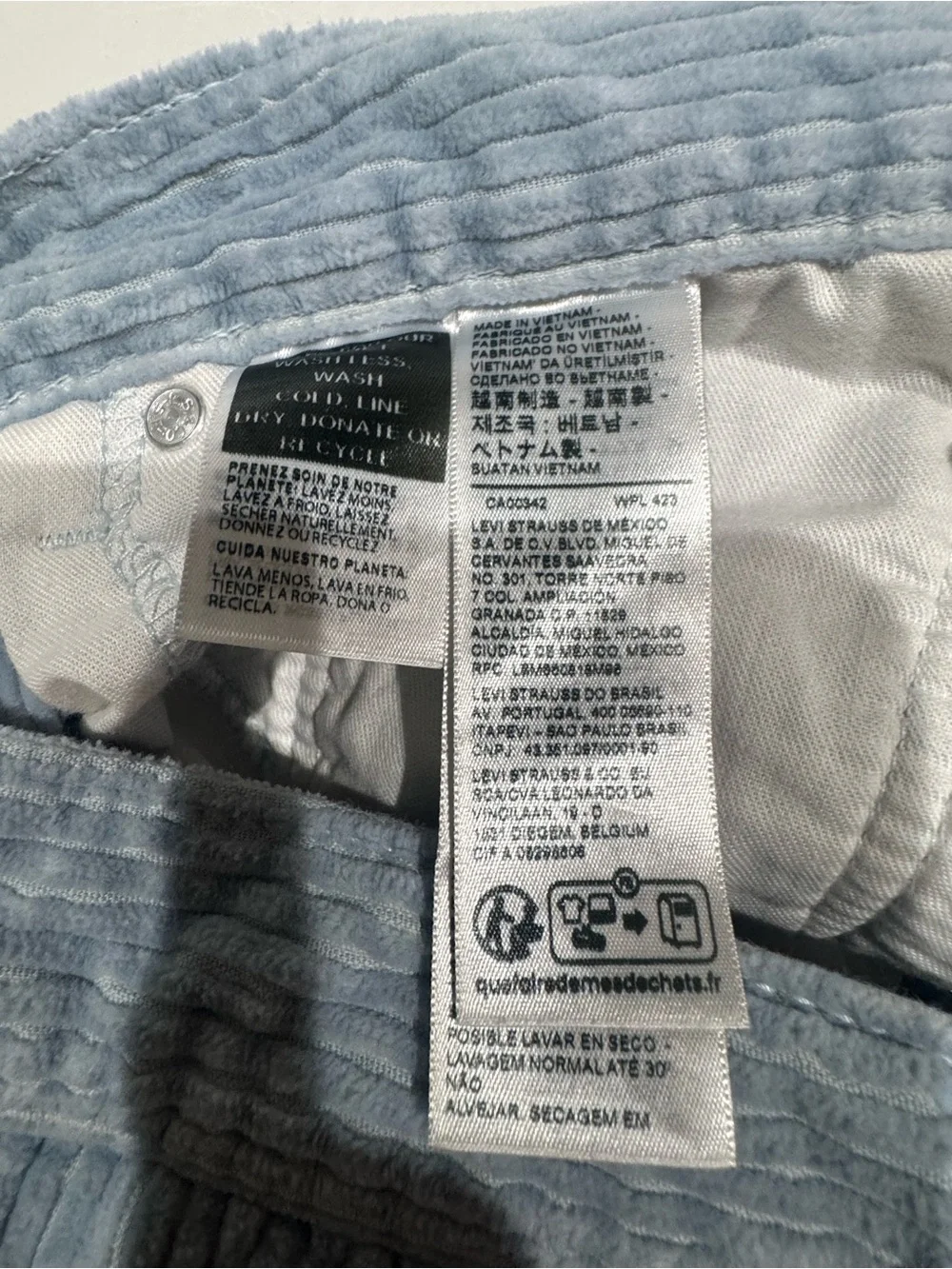 Levi's Light Blue Corduroy Straight Jeans